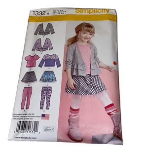 Simplicity 1332 Sewing Patterns Girls Size 3-8 Cardigan Skirt Pants Made in USA